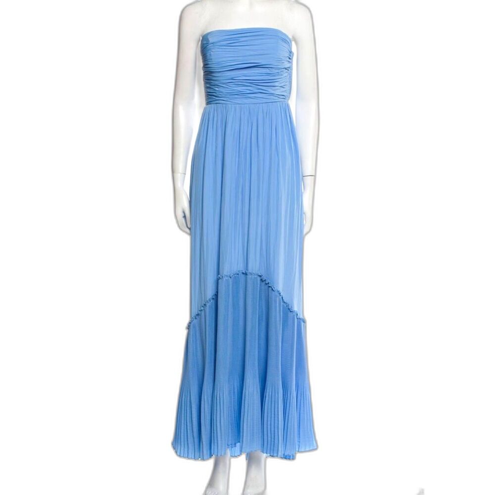 Ramy Brook Strapless Pleated Ruffle Evening Gown Blue Size Small